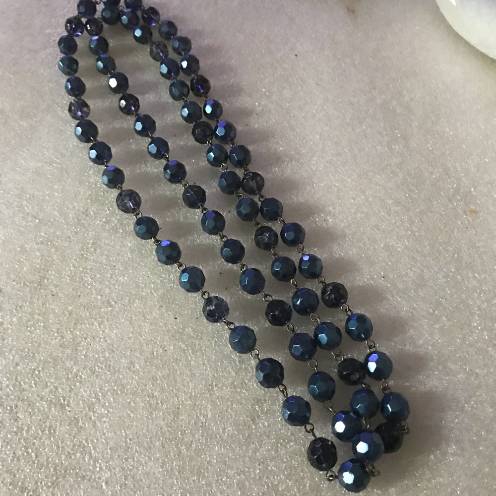 Faceted Blue Crystal Beaded Necklace - Elegant Navy Statement